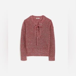 Madewell Marled Ribbed Lace-Up Sweater in red size medium